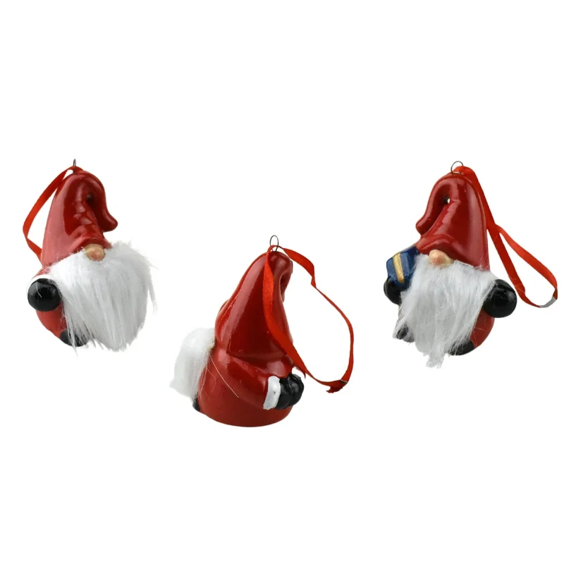 santa gnome porcelain christmas ornaments 3 piece set 2 5 8 inch