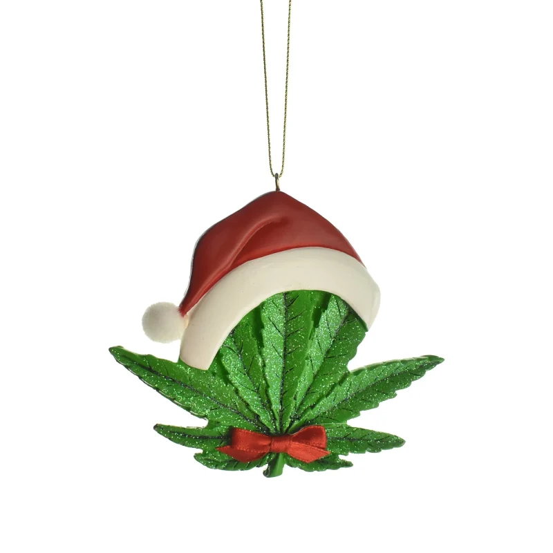 santa hat cannabis leaf ornament 4 1 4 inch