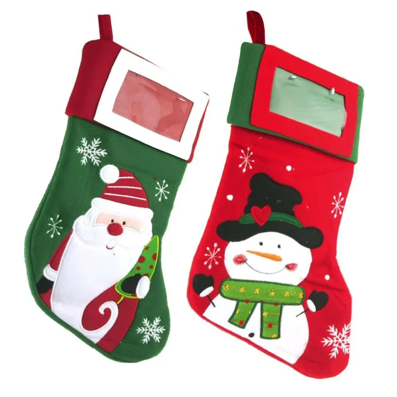 santa snowman christmas stocking set 16in 2 pack