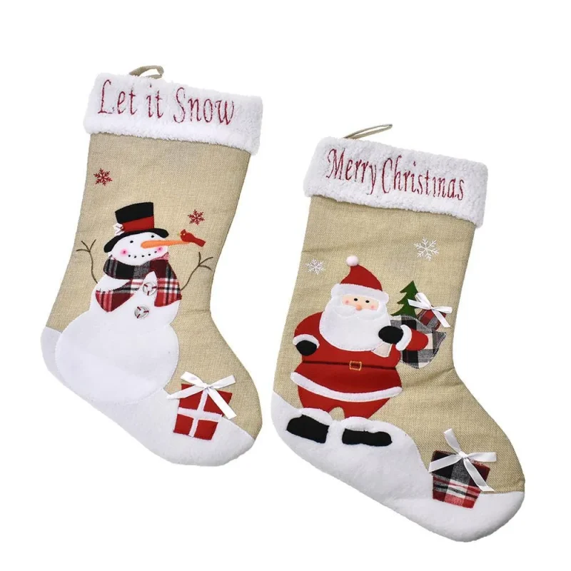 santa snowman linen christmas stocking set 20in natural 2 piece