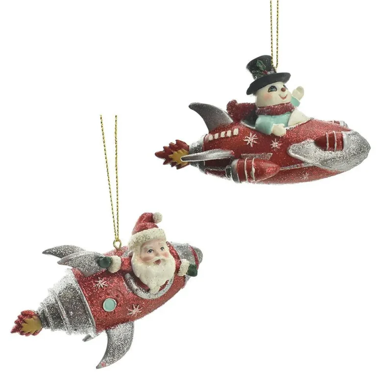 santa snowman resin christmas ornaments 2 piece set assorted sizes