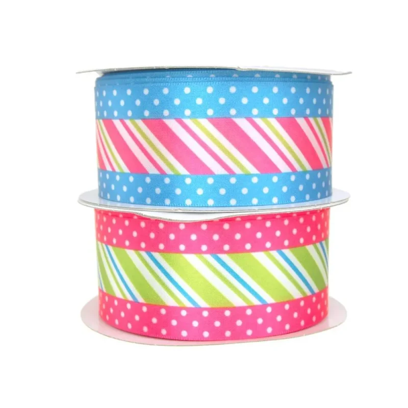 satin ribbon striped center dotted edge 1 5 x 10 yards