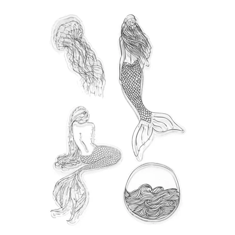 sea mermaid silicone clear stamps set 4 piece