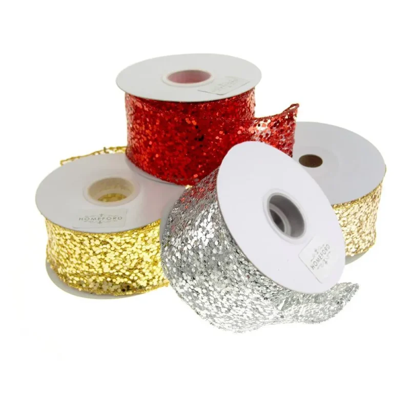 sequin glitter wired christmas ribbon 2 5 x 10 yards