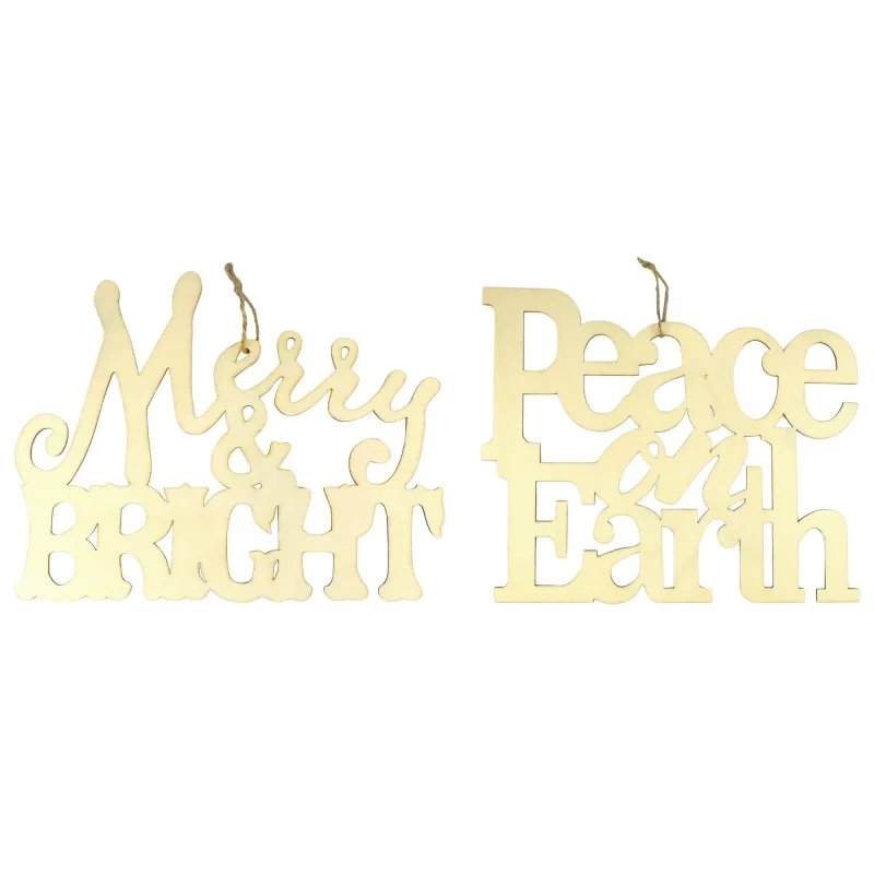 set of 2 christmas wood signs 10 75 x 8 5 holiday phrases