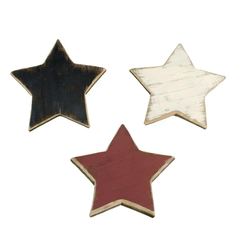 set of 3 painted wooden stars 9 5 inch multicolor