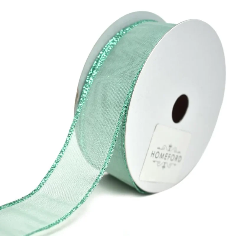 sheer aqua wired christmas ribbon 1 5 inch x 10 yards