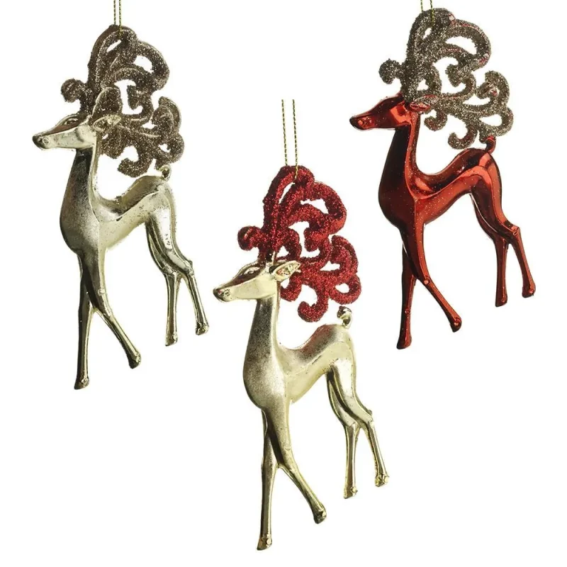 shiny christmas reindeer ornaments red gold 6 pack 5 25 inch