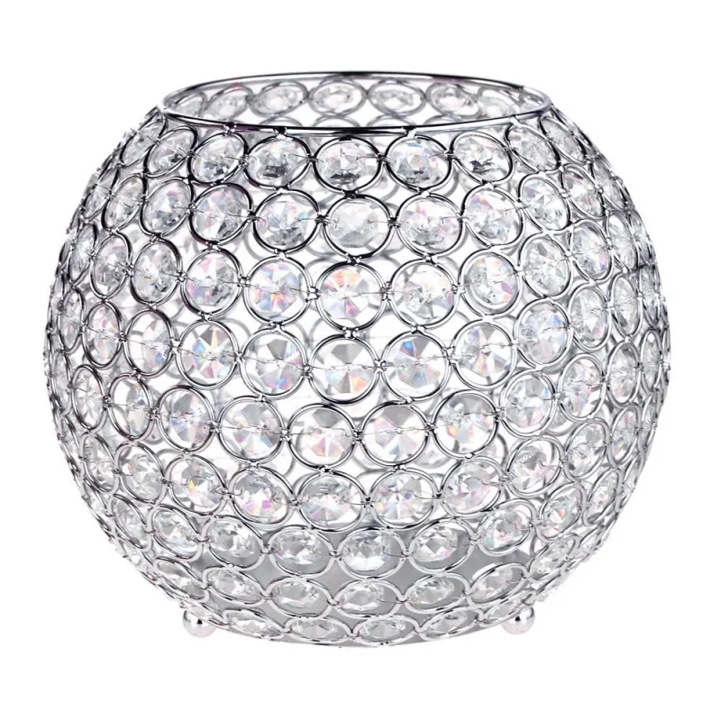 silver 8 inch crystal ball candle stand metal centerpiece