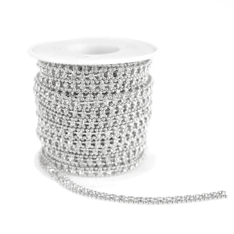 silver beaded edge diamond rhinestone link roll 5mm 9 yard