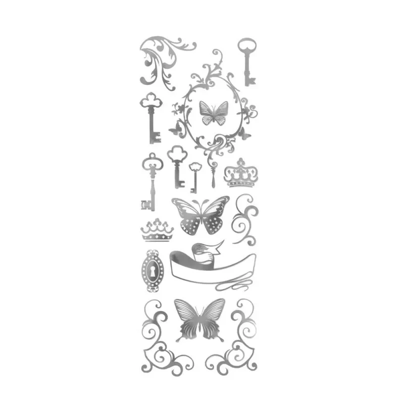 silver butterflies keys foil stickers 16 piece set