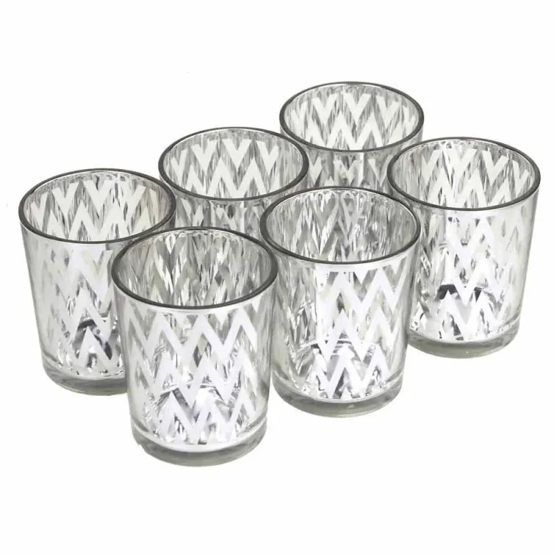 silver chevron glass votive holders 6 pack 2 5 inch