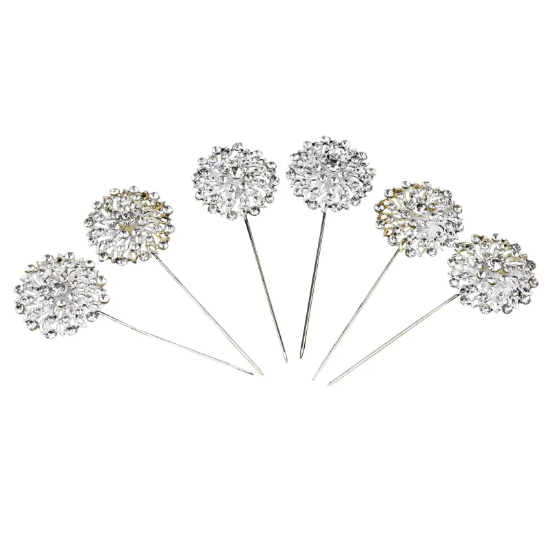 silver floral rhinestone pins 1 5 inch pack of 6