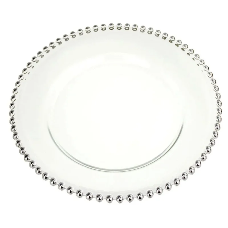 silver glass charger plate 12 inch beaded edge 1 pack