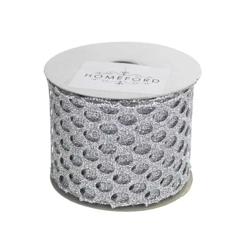 silver glitter honeycomb ribbon 2 5 x 4 yards wired edge