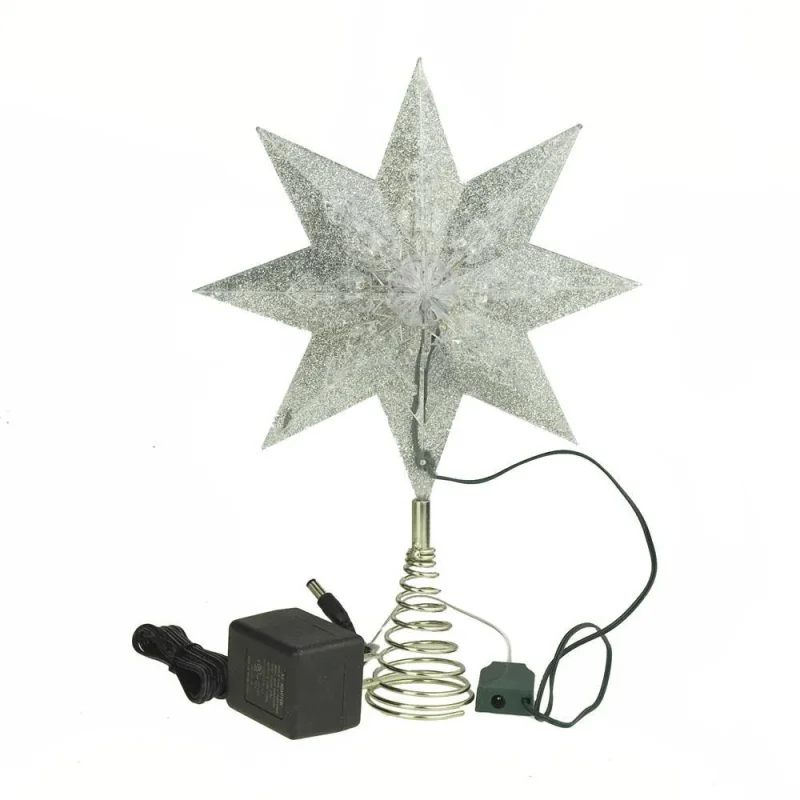 silver glitter star tree topper light 11 5