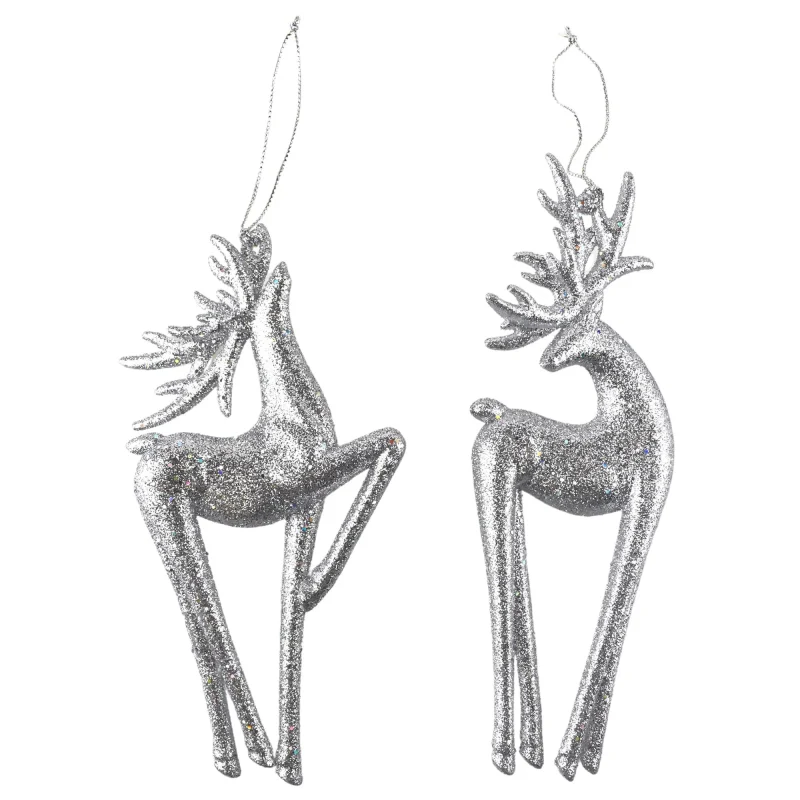 silver glittered deer ornaments 6 x 2 pack christmas decor