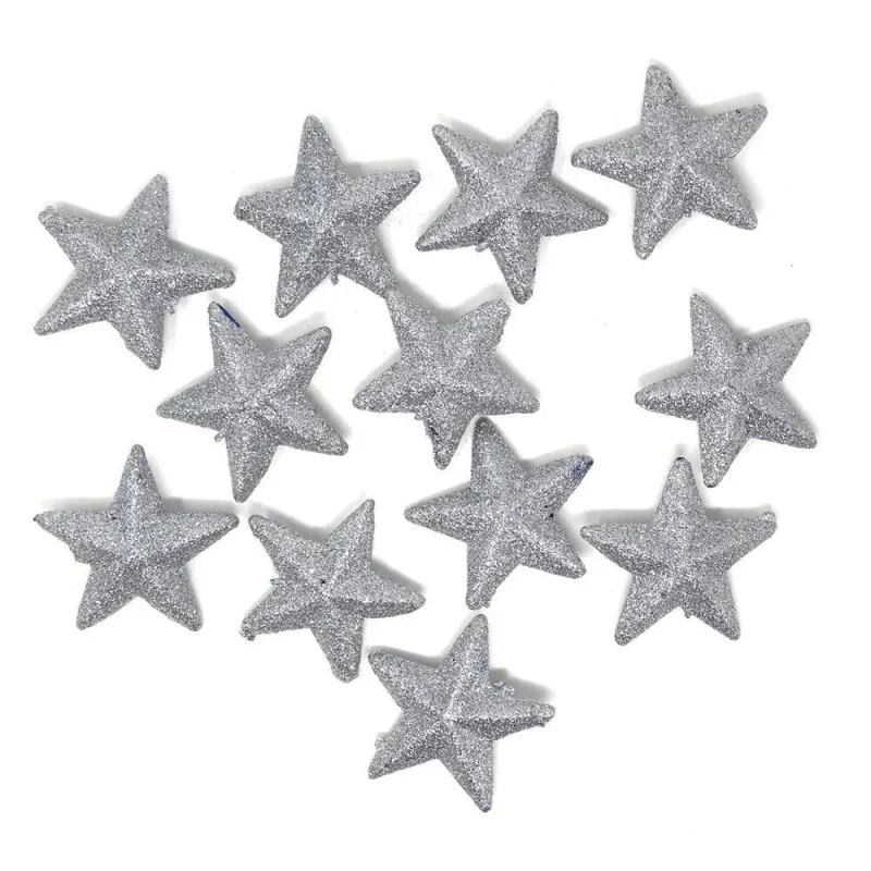 silver glittered foam stars 2 5 x 12ct