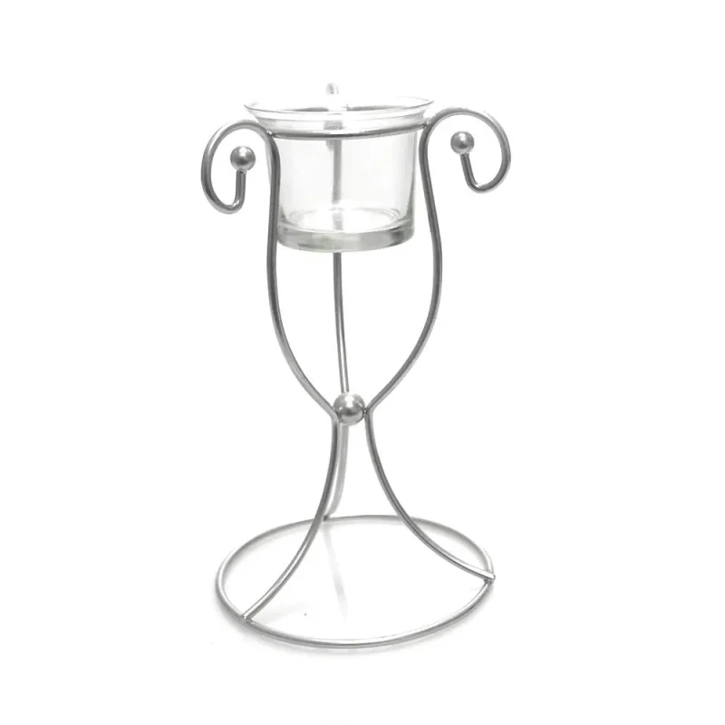 silver metal iron candle holder stand 8 inch hourglass design