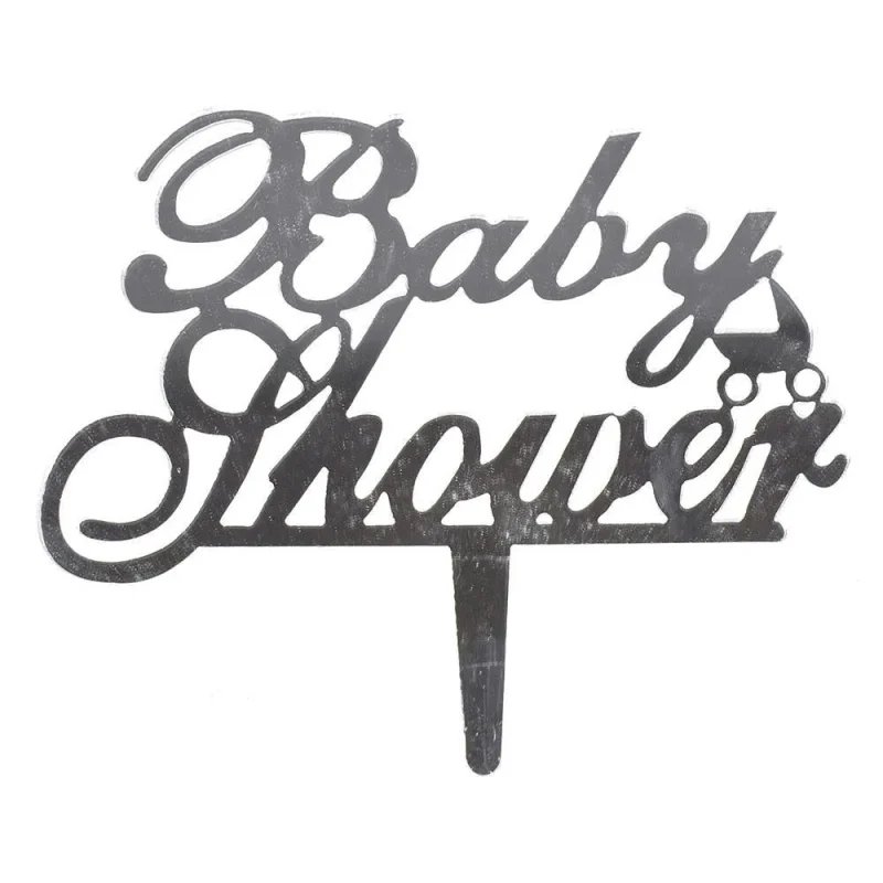 silver mirrored acrylic baby shower cake topper 4 1 4 inch