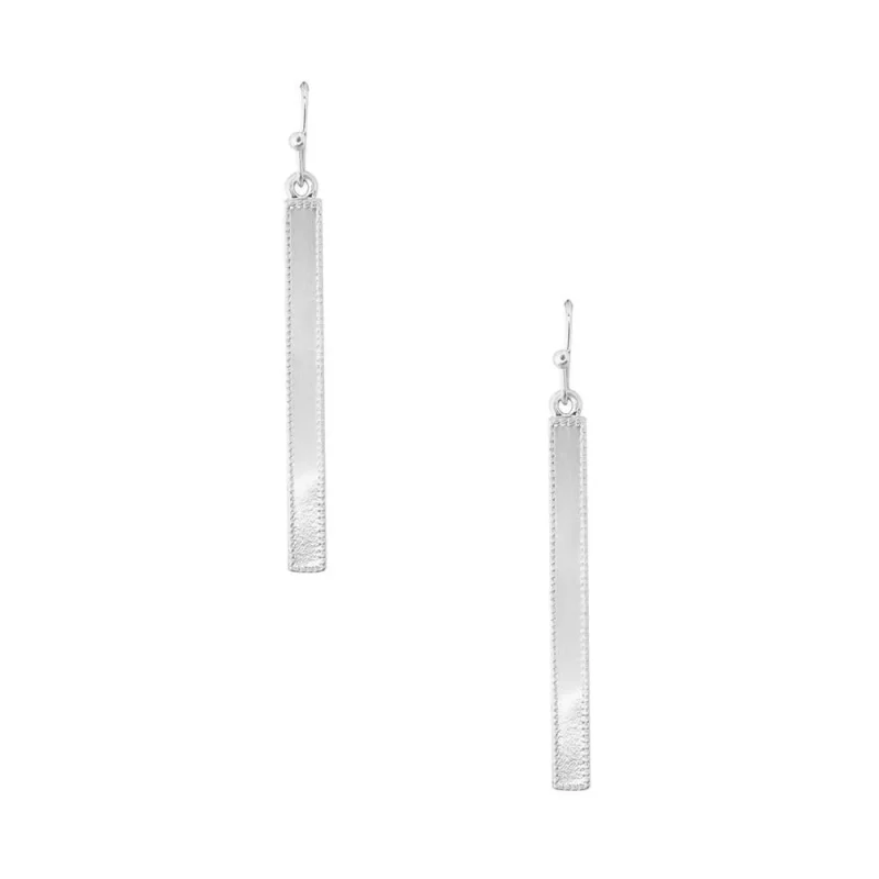 silver rectangular bar drop earrings 1 5 inch