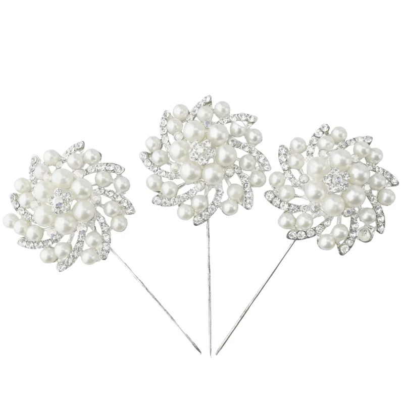 silver rhinestone pearl pins 3 3 4 inch 3 pack