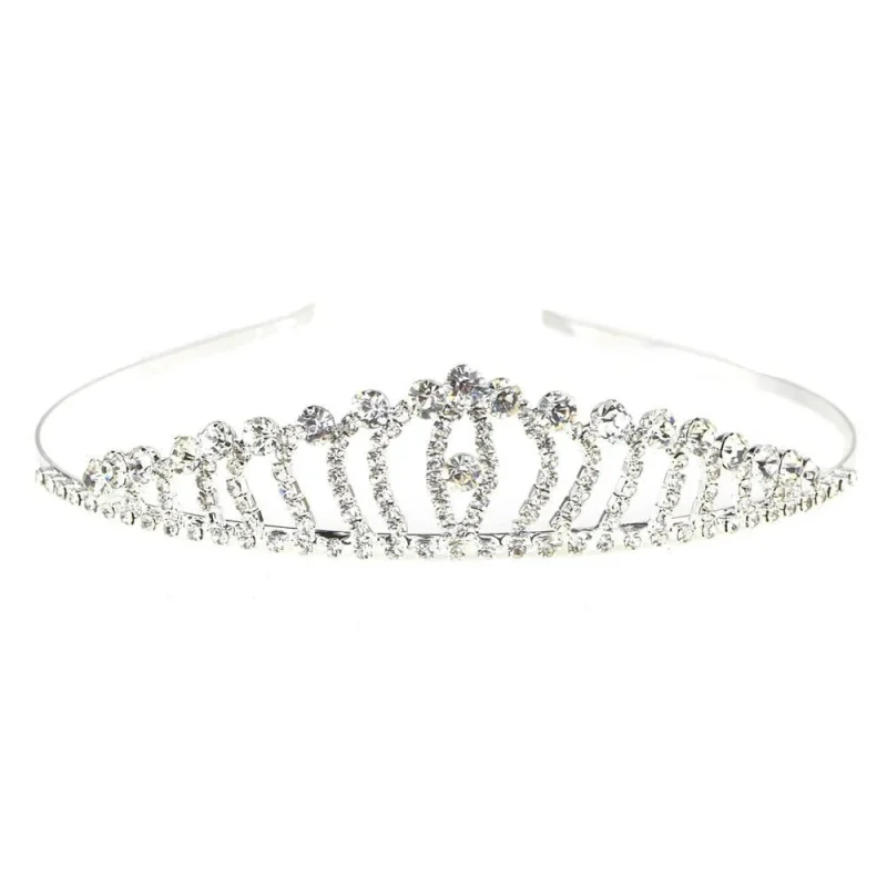 silver rhinestone tiara crown 1 inch wave design