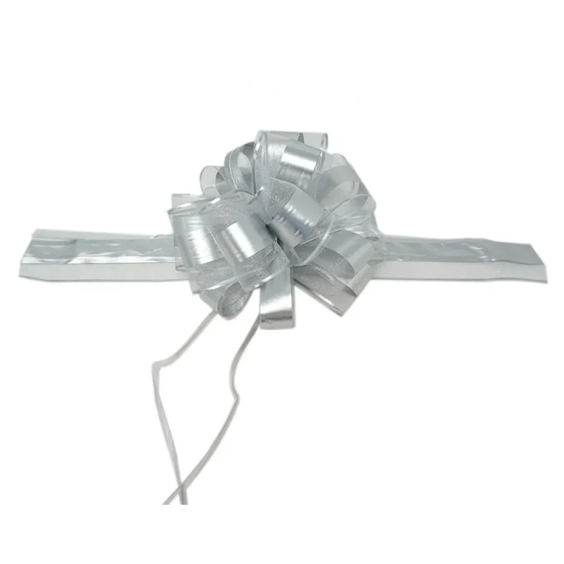 silver snow pull bow ribbon 14 loops 2 1 2 2 pack