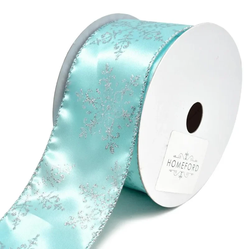 silver snowflake glitter christmas ribbon aqua 2 5 x 20 yards