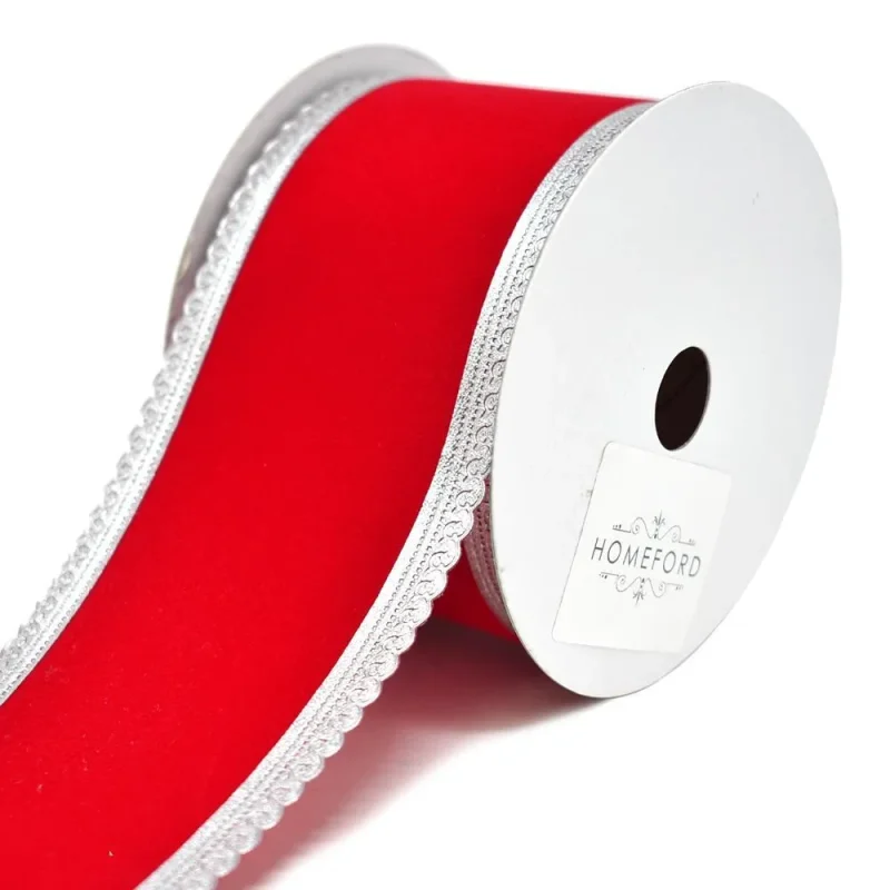 silver trimmed velvet christmas ribbon red 2 5 x 10yd