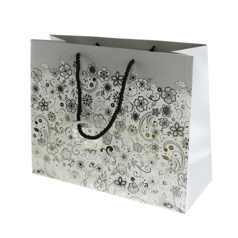 silver wedding flower paper gift bags 10 inch