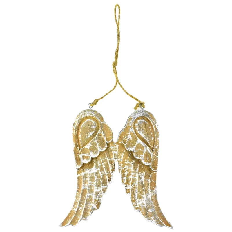 silver wooden angel wings christmas ornament 7 5 metallic edges