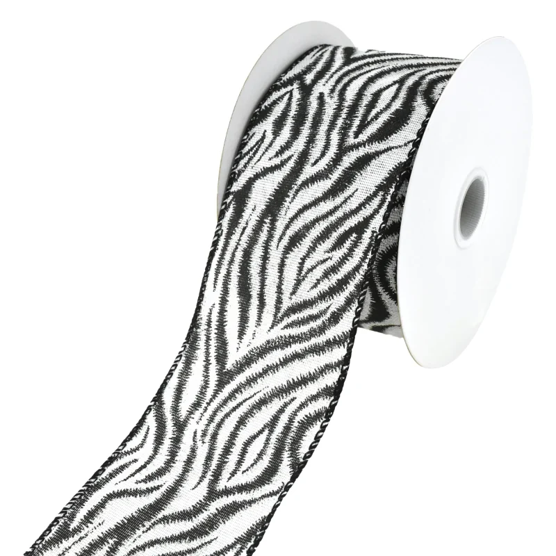 silver zebra christmas wired ribbon 2 5 x 10 yards