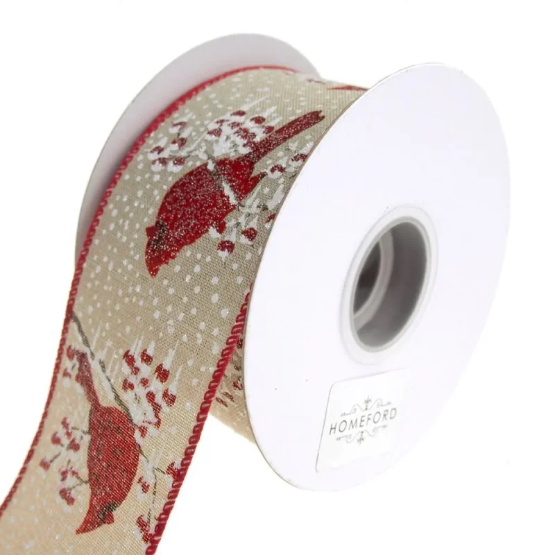 snow linen wired holiday ribbon natural 2 5 x 10 yards