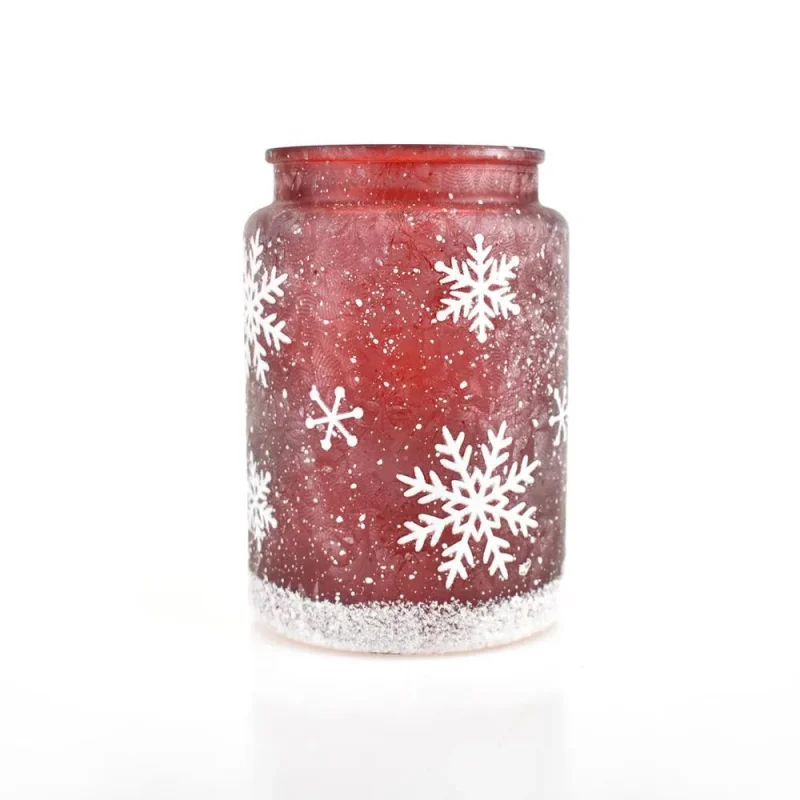 snowflake frosted glass jar red 5 5 inch