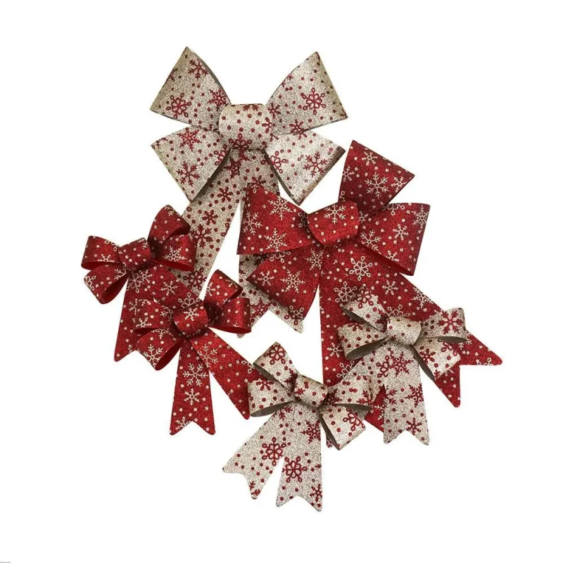 snowflake glitter christmas bows red gold 6 pack