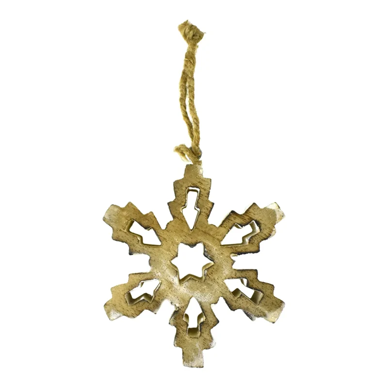 snowflake ornament metallic edge 3 75 inch wooden christmas decor