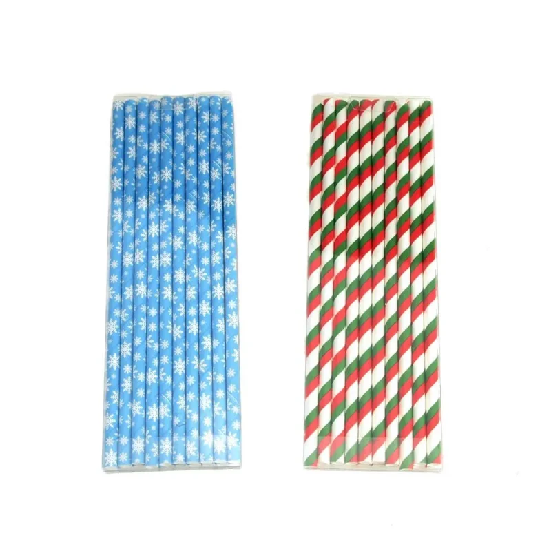 snowflake stripe christmas paper straws 7 3 4 40ct