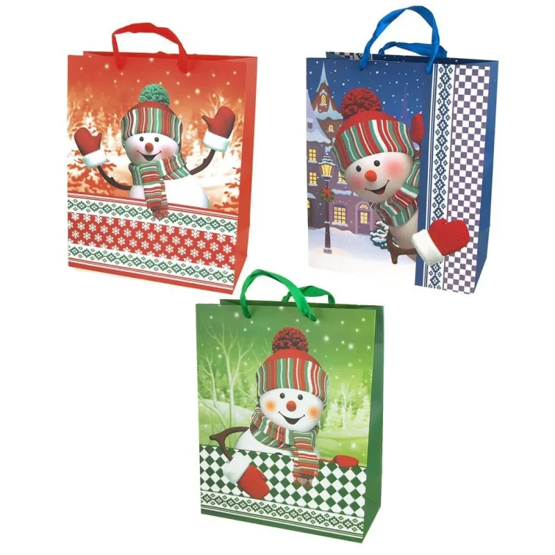 snowman glitter gift bags 12 5 inch 3 pack for christmas