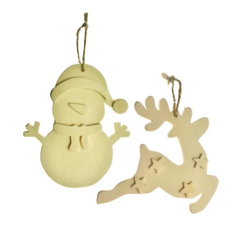 snowman reindeer wooden ornaments 5 inch 2 piece unfinished