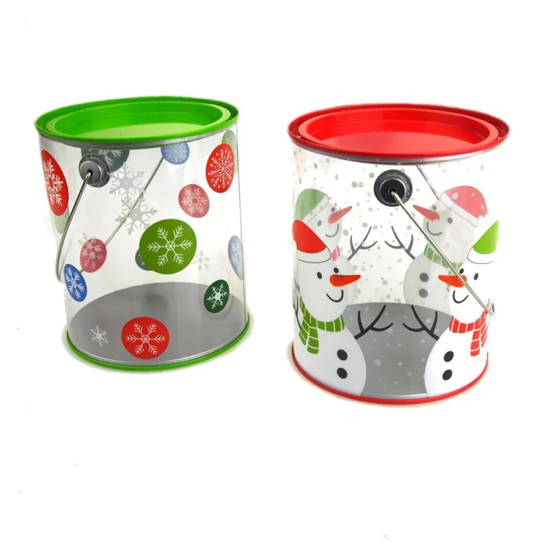 snowman snowflake 6 inch rounded tin paintcans 2 piece set