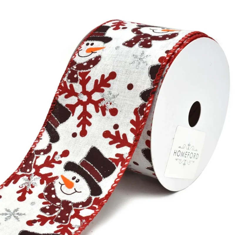 snowman snowflake wired christmas ribbon 2 5 x 10yd