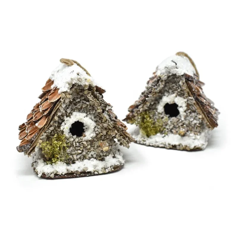 snowy birdhouse ornament set 2 piece