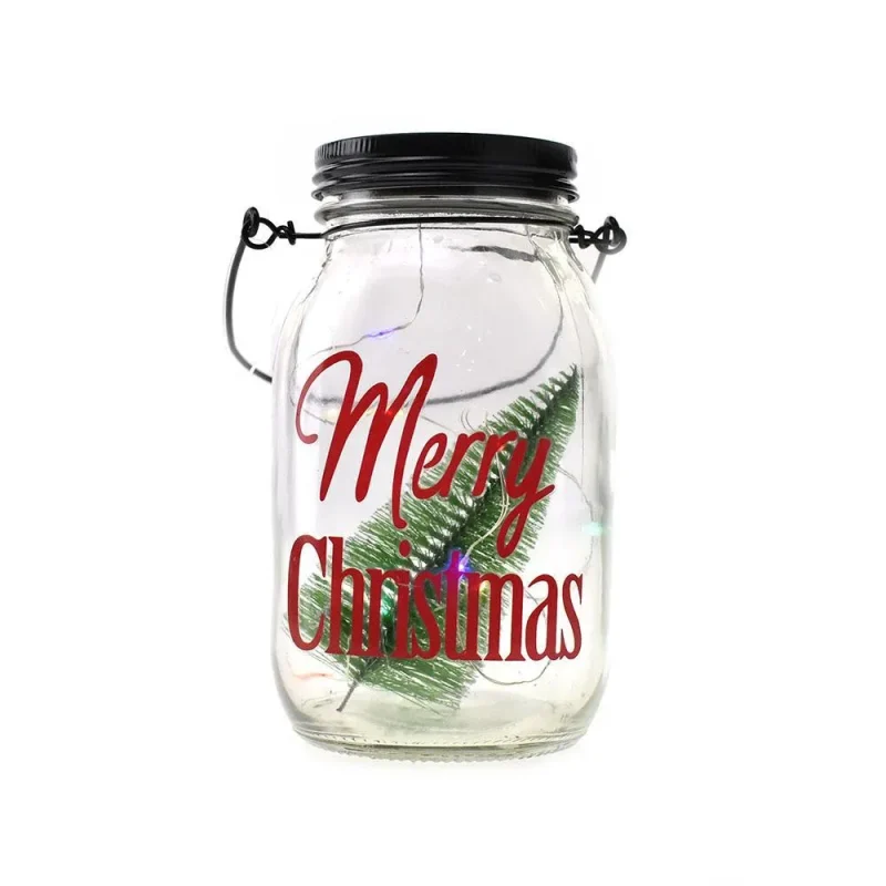 solar glass jar w mini christmas tree 7 inch