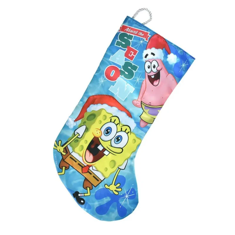 spongebob patrick star christmas stocking santa hat design 17 5 inch blue