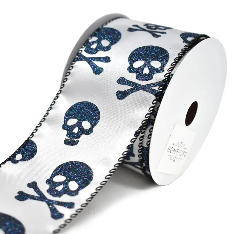 spooky glitter skull crossbones satin ribbon multicolor 2 5 inch