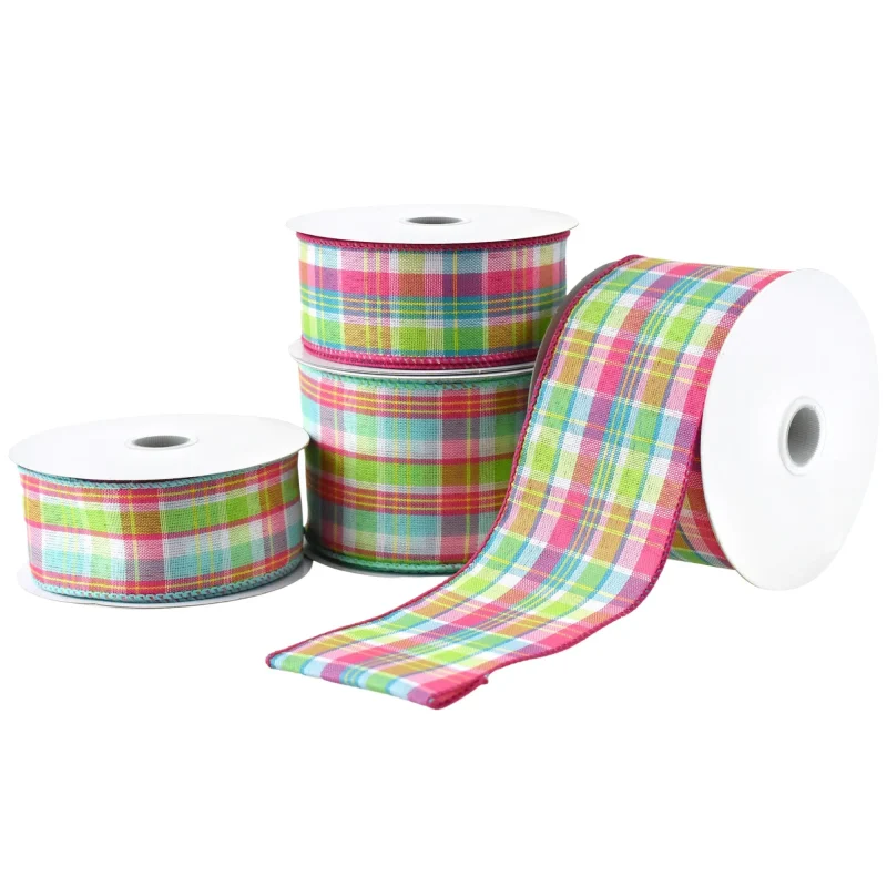 spring bertie plaid wired ribbon 10 yards