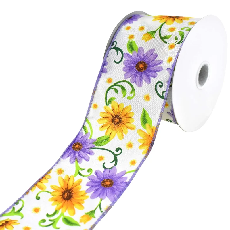 spring daisies wired ribbon 2 5 x 10yd