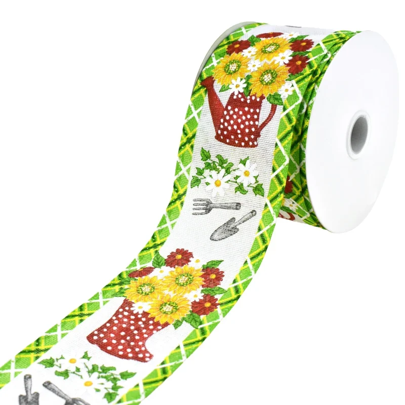 spring gardening faux linen wired ribbon 2 5 x 10yd