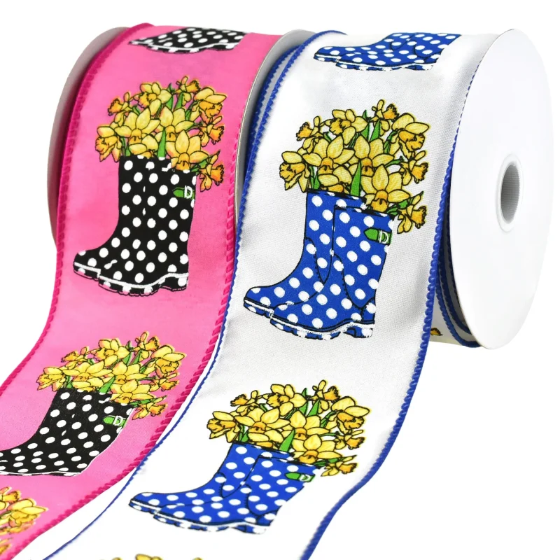 spring rainboots daffodils ribbon 2 5 x 10yd